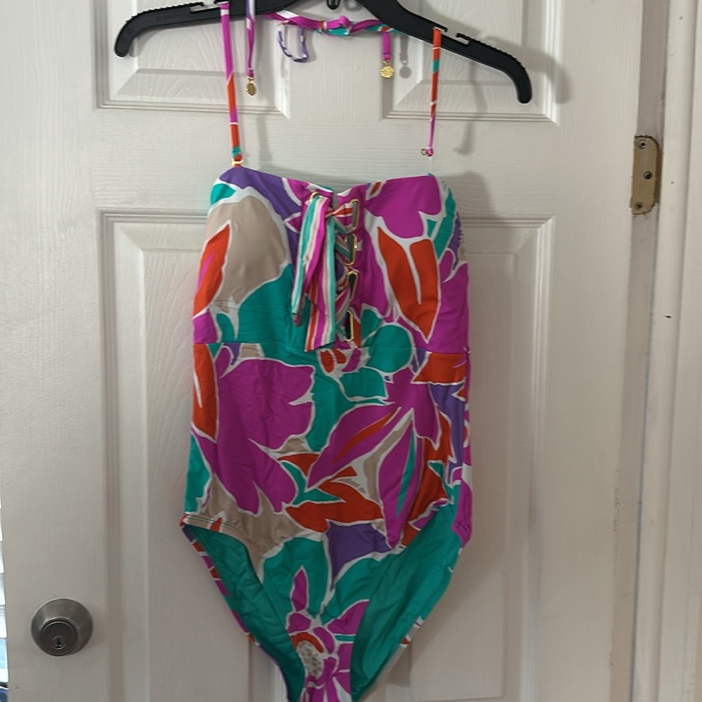 Trina Turk Amalfi Lace Up Bandeau One Piece Swimsuit NWT - Picture 4 of 8
